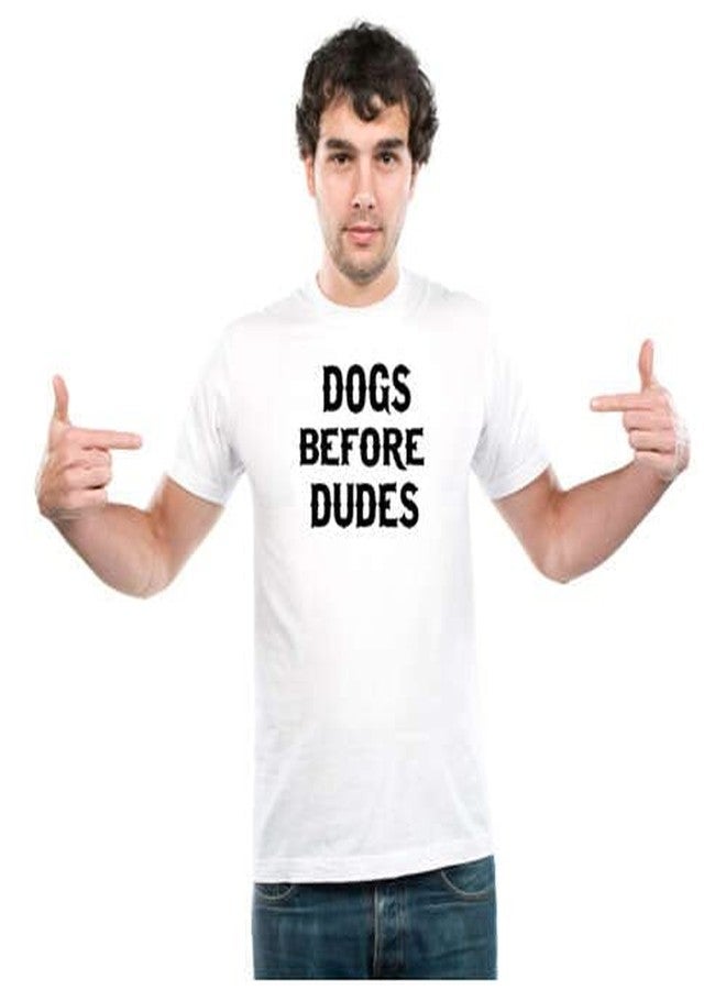 UDNAG Unisex Round Neck Graphic 'Dog | Dogs Before dudes1' Polyester T-Shirt White [Size XXS/34in to 7XL/56in] - Image 1